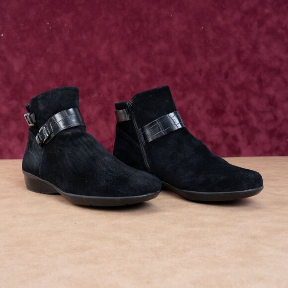 Naturalizer Women Col Black Suede Croc Strap Zip Ankle Boots sz 8.5 - Picture 1 of 8